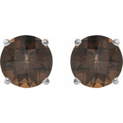 14K White Gold 7 mm Natural Smoky Quartz Earrings