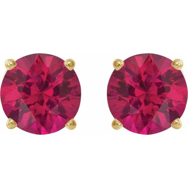 14K Yellow Gold 7 mm Lab-Grown Ruby Earrings
