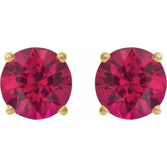 14K Yellow Gold 7 mm Lab-Grown Ruby Earrings
