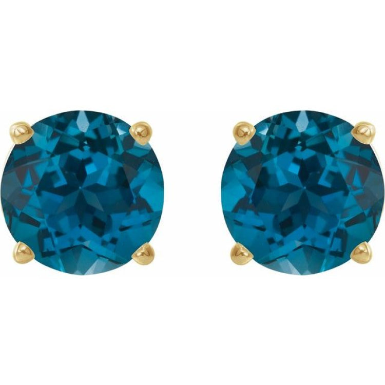 14K Yellow Gold 7 mm Natural London Blue Topaz Earrings