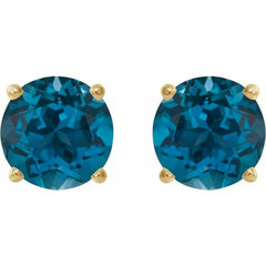 14K Yellow Gold 7 mm Natural London Blue Topaz Earrings