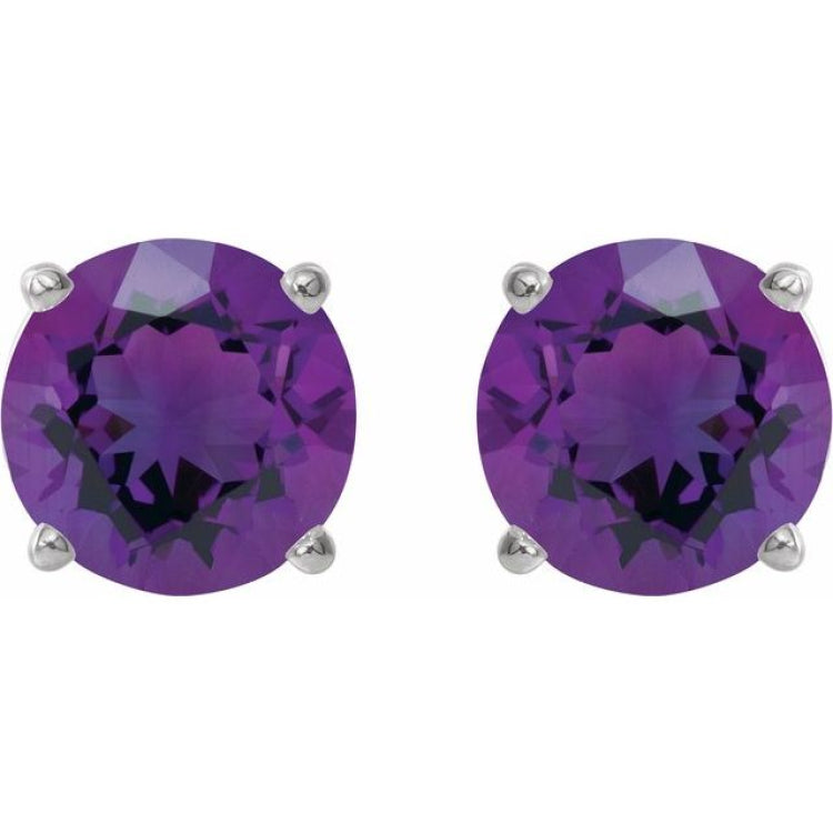 Sterling Silver 7 mm Natural Amethyst Earrings
