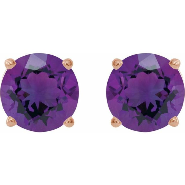 14K Rose Gold 8 mm Natural Amethyst Earrings