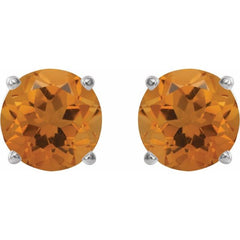 Sterling Silver 8 mm Natural Citrine Earrings