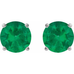 Sterling Silver 6 mm Lab-Grown Emerald Earrings