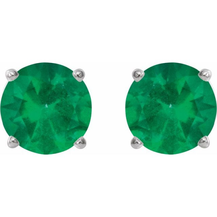 Platinum 6 mm Lab-Grown Emerald Earrings