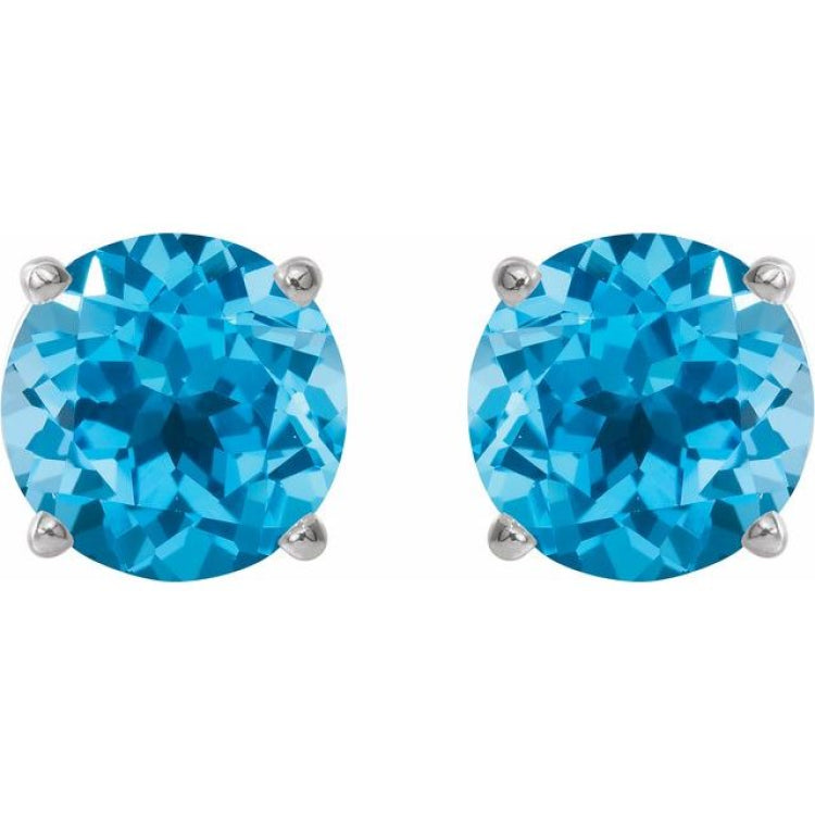 14K White Gold 8 mm Natural Swiss Blue Topaz Earrings