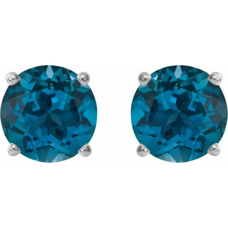 Platinum 8 mm Natural London Blue Topaz Earrings