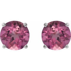 Sterling Silver 6 mm Natural Pink Tourmaline Earrings