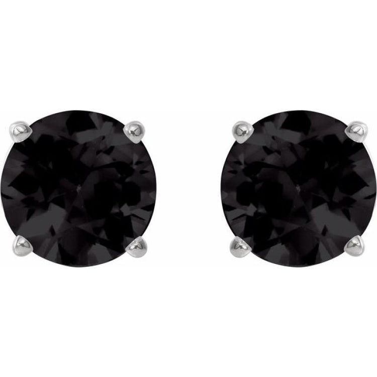 14K White Gold 7 mm Natural Black Onyx Earrings