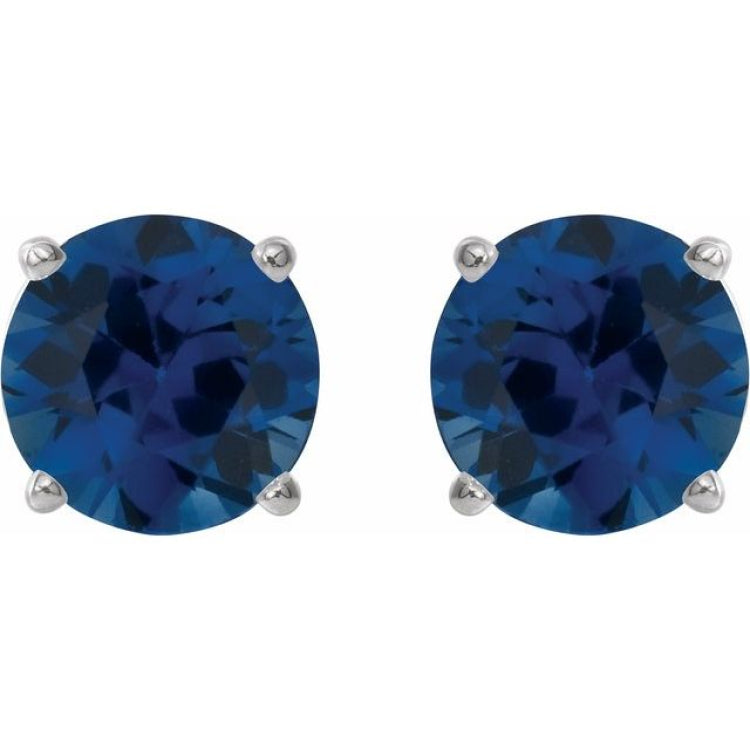 Sterling Silver 7 mm Lab-Grown Blue Sapphire Earrings