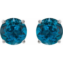 14K White Gold 8 mm Natural London Blue Topaz Earrings