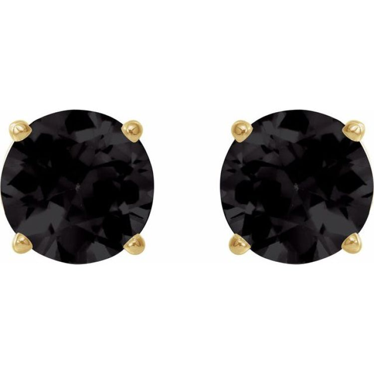 14K Yellow Gold 8 mm Natural Black Onyx Earrings