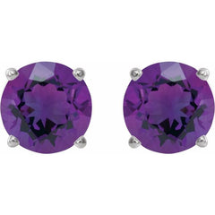 Platinum 8 mm Natural Amethyst Earrings