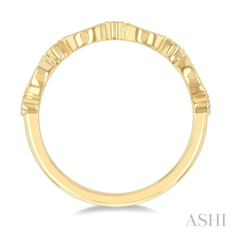 1/10 Ctw Marquise and Circular Motif Carved Round Cut Diamond Stackable Wedding Band in 14K Yellow Gold