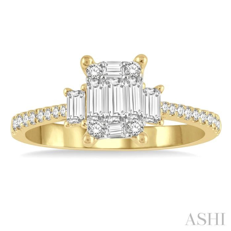 5/8 Ctw Baguette and Round Cut Fusion Diamond Engagement Ring in 14K Yellow and White Gold
