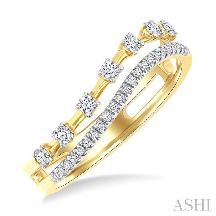 1/4 Ctw Split Curved Twin Row Round Cut Diamond Fashion Band in 14K Yellow Gold
