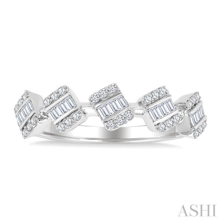 1/3 Ctw Cushion Shape 5-Mount Fusion Baguette and Round Cut Diamond Fashion Ring in 14K White Gold