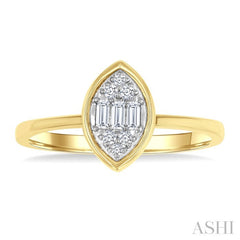 1/6 Ctw Petite Bezel Set Marquise Shape Fusion Baguette and Round Cut Diamond Fashion Ring in 10K Yellow Gold