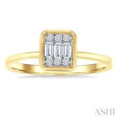 1/6 Ctw Petite Bezel Set Emerald Shape Fusion Baguette and Round Cut Diamond Fashion Ring in 10K Yellow Gold