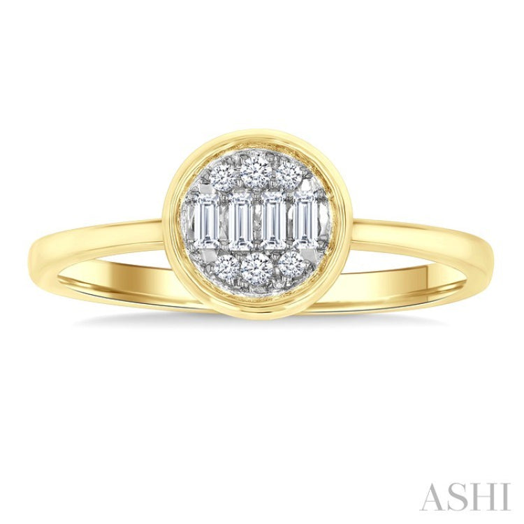 1/6 Ctw Petite Bezel Set Round Shape Fusion Baguette and Round Cut Diamond Fashion Ring in 10K Yellow Gold