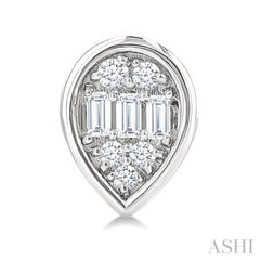 1/5 Ctw Petite Bezel Set Pear Shape Fusion Baguette and Round Cut Diamond Fashion Stud Earring in 10K White Gold