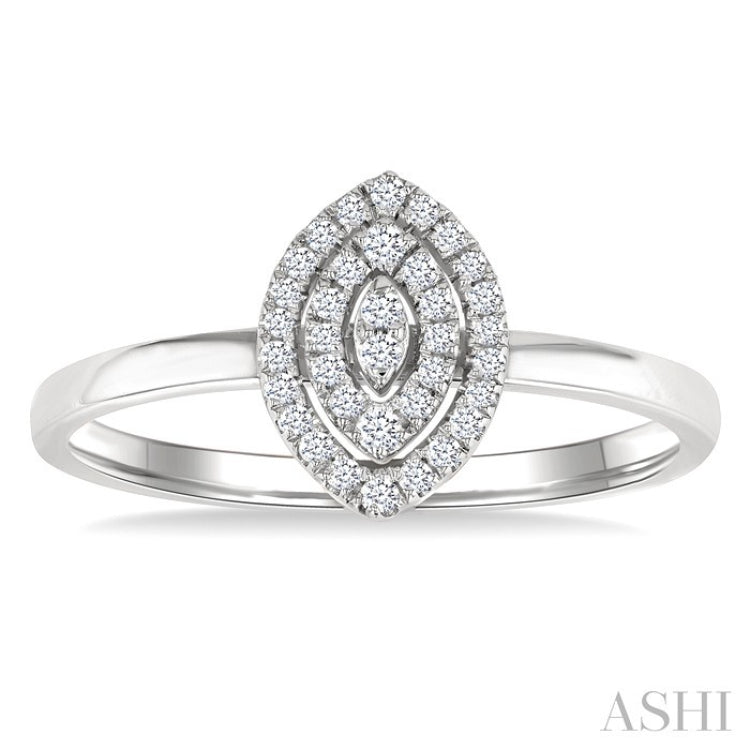 1/6 Ctw Double Halo Marquise Shape Petite Round Cut Diamond Fashion Ring in 10K White Gold