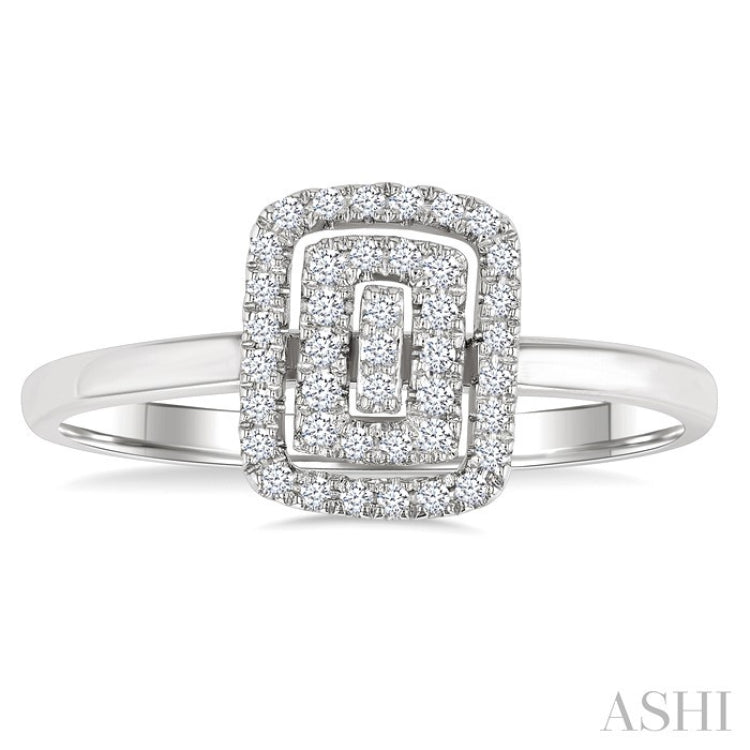 1/6 Ctw Double Halo Emerald Shape Petite Round Cut Diamond Fashion Ring in 10K White Gold