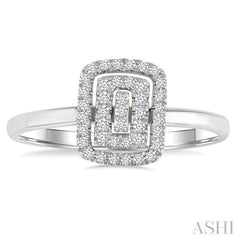 1/6 Ctw Double Halo Emerald Shape Petite Round Cut Diamond Fashion Ring in 10K White Gold