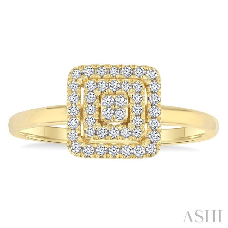 1/6 Ctw Double Halo Square Shape Petite Round Cut Diamond Fashion Ring in 10K Yellow Gold