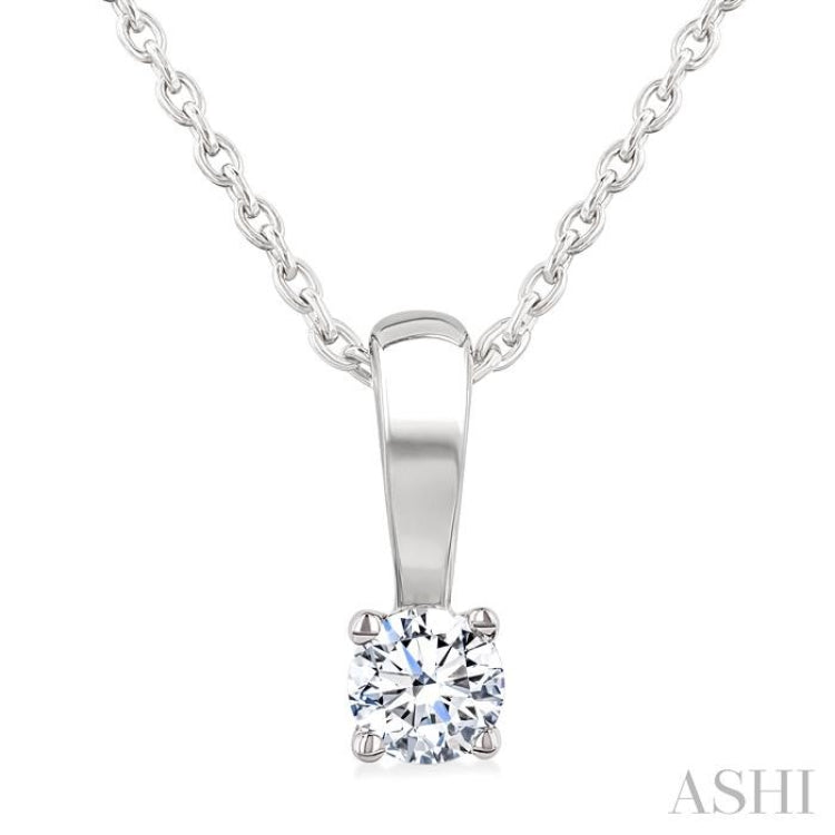 1/10 Ctw Prong Set Round Cut Diamond Solitaire Pendant With Chain in 14K White Gold