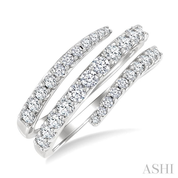 1 Ctw Spiral Round Cut Diamond Fashion Open Wrap Band in 14K White Gold