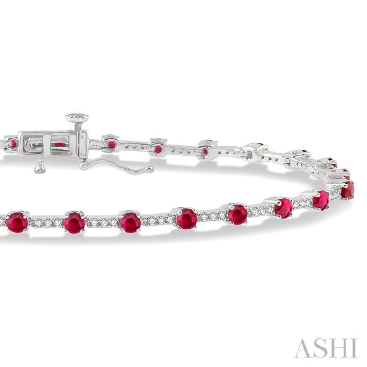 2.5 MM Round Cut Ruby and 1/2 Ctw Round Cut Diamond Precious Bracelet in 10K White Gold