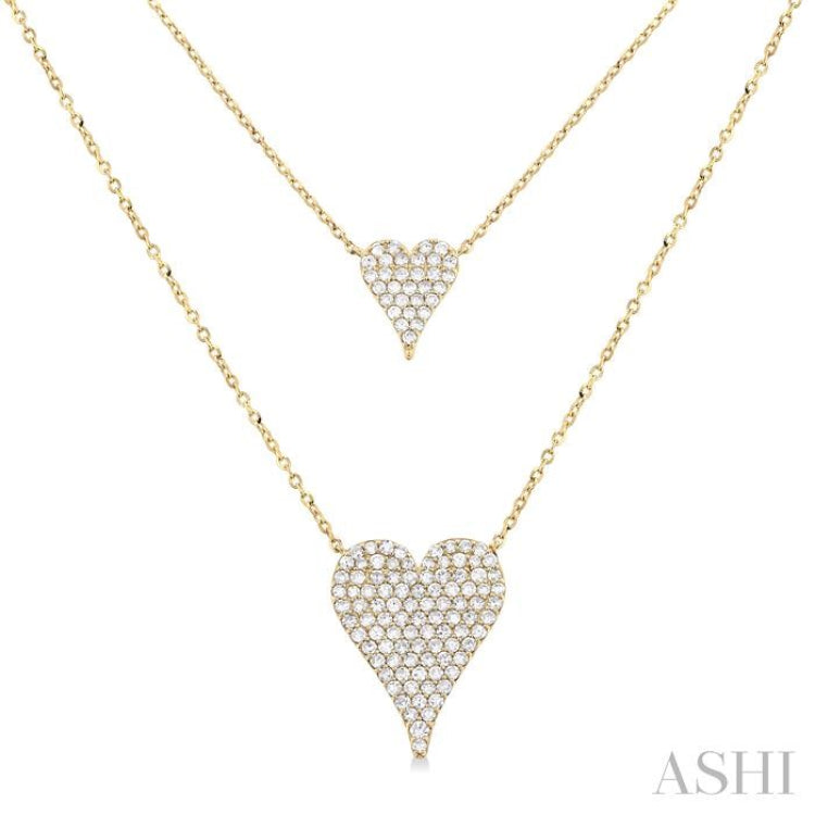 3/4 Ctw 2-Layered Heart Shape Single Cut Diamond Fashion Necklace in 14K Yellow Gold
