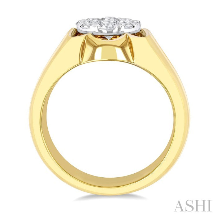 1 Ctw Floral Center Lovebright Round Cut Diamond Men's Ring in 10K Yellow and White Gold