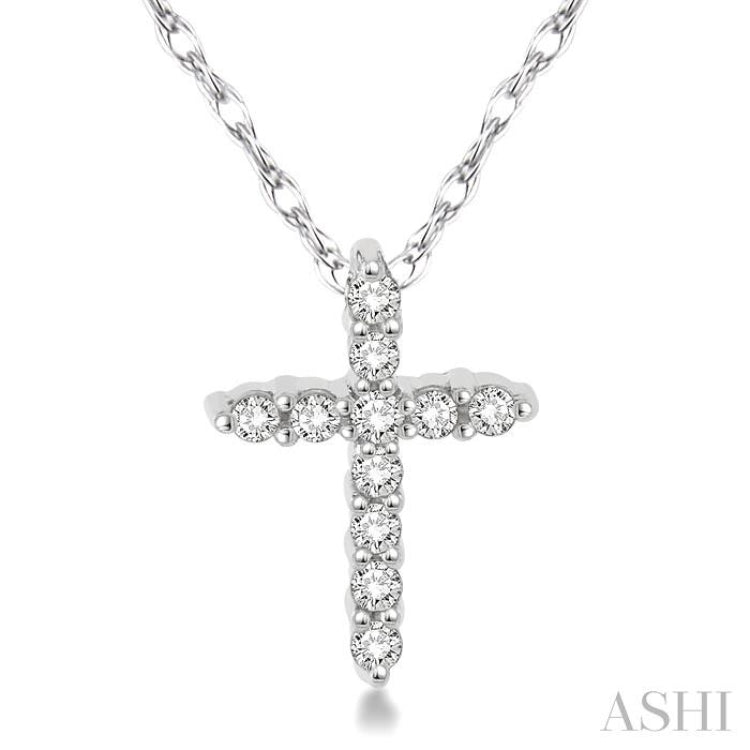 1/20 Ctw Round Cut Diamond Cross Petite Pendant in 14K White Gold with Chain