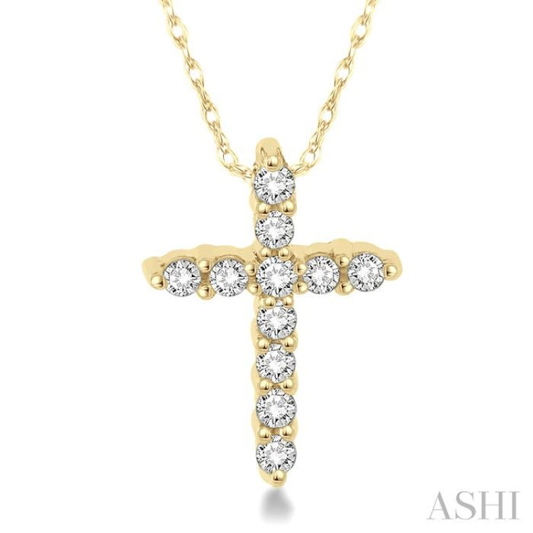 1/20 Ctw Round Cut Diamond Cross Petite Pendant in 14K Yellow Gold with Chain