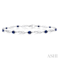 4X3 MM Oval Cut Sapphire and 1/5 Ctw Round Cut Diamond Precious Eternity Link Tennis Bracelet in 10K White Gold