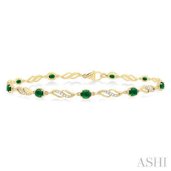 4X3 MM Oval Cut Emerald and 1/5 Ctw Round Cut Diamond Precious Eternity Link Tennis Bracelet in 10K Yellow Gold