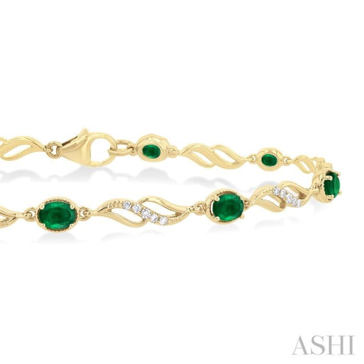 4X3 MM Oval Cut Emerald and 1/5 Ctw Round Cut Diamond Precious Eternity Link Tennis Bracelet in 10K Yellow Gold