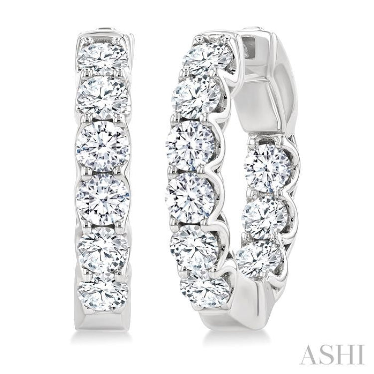 3 Ctw Inside-Out Embellished Round Cut Diamond Hoop Earrings in 14K White Gold