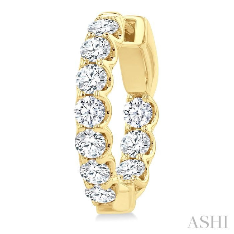 2 Ctw Inside-Out Embellished Round Cut Diamond Hoop Earrings in 14K Yellow Gold