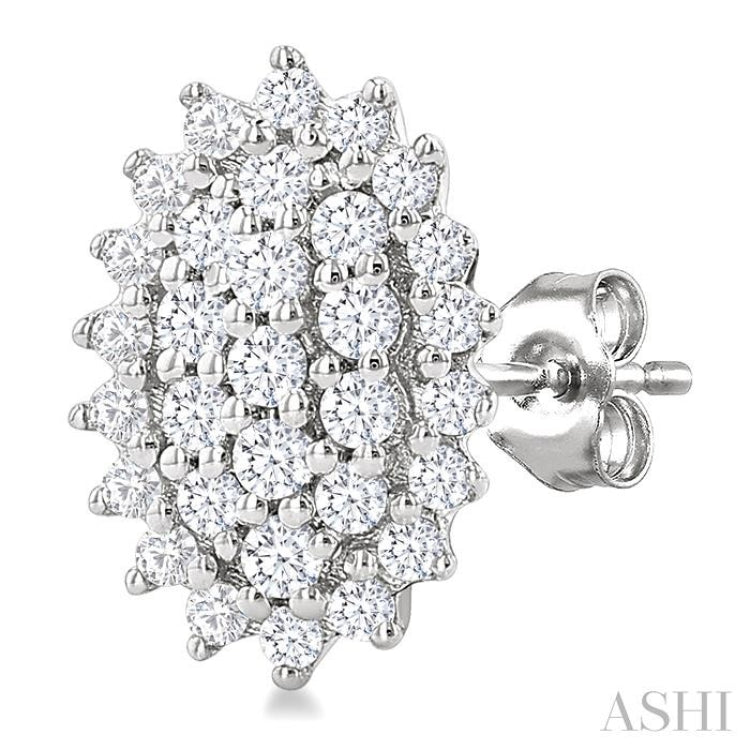 1/5 Ctw Petite Oval Shape Round Cut Diamond Cluster Fashion Stud Earring in 10K White Gold