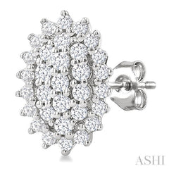 1/5 Ctw Petite Oval Shape Round Cut Diamond Cluster Fashion Stud Earring in 10K White Gold