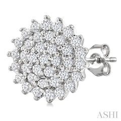 1/5 Ctw Petite Round Shape Round Cut Diamond Cluster Fashion Stud Earring in 10K White Gold