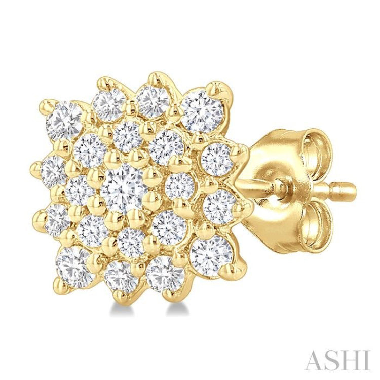 1/5 Ctw Petite Cushion Shape Round Cut Diamond Cluster Fashion Stud Earring in 10K Yellow Gold