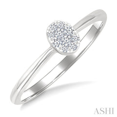 1/10 Ctw Lovebright Petite Oval Shape Round Cut Diamond Fashion Ring in 10K White Gold