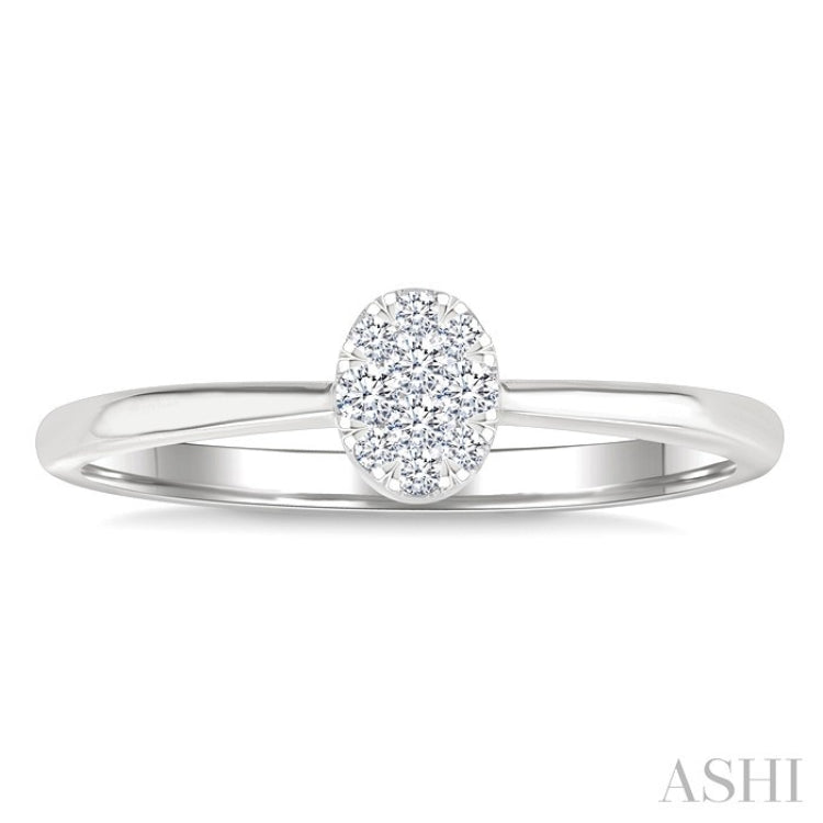 1/10 Ctw Lovebright Petite Oval Shape Round Cut Diamond Fashion Ring in 10K White Gold