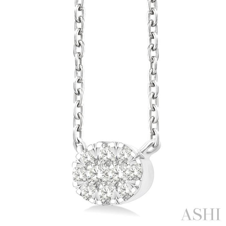 1/10 Ctw Lovebright Petite East-West Set Oval Shape Round Cut Diamond Fashion Pendant With Chain in 10K White Gold