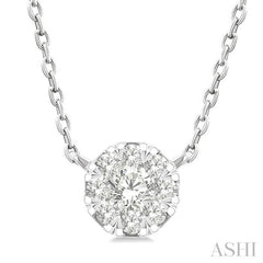 1/10 Ctw Lovebright Petite Round Shape Round Cut Diamond Fashion Pendant With Chain in 10K White Gold